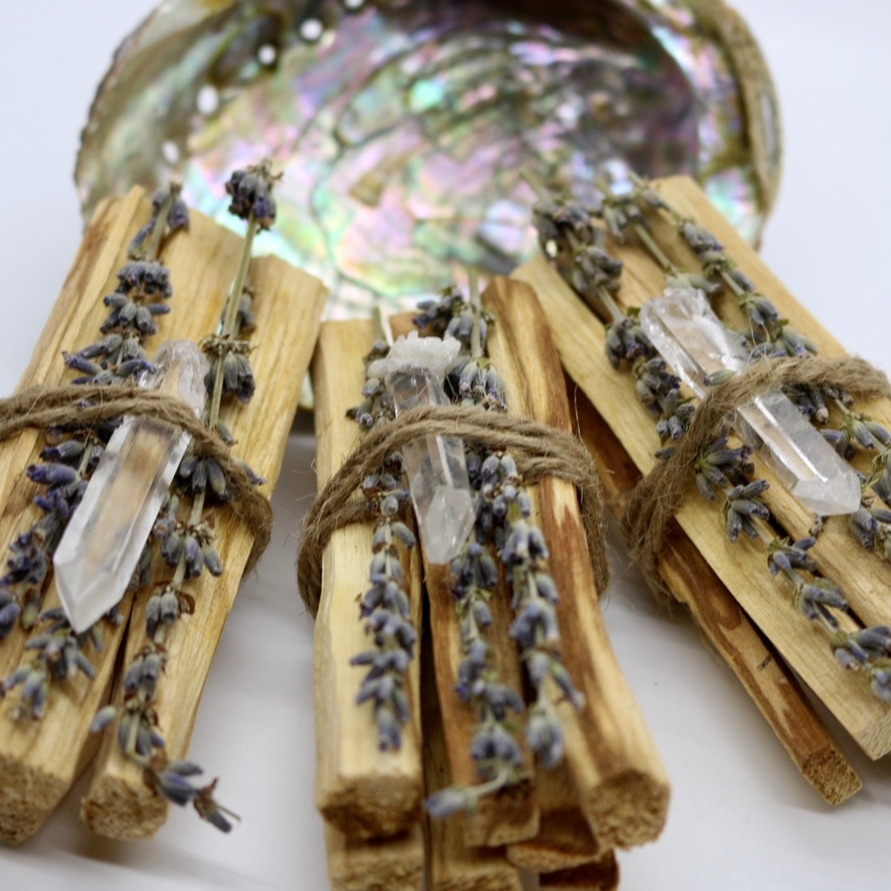 1 Palo Santo Bundle + Lavendar +Clear Quartz Point